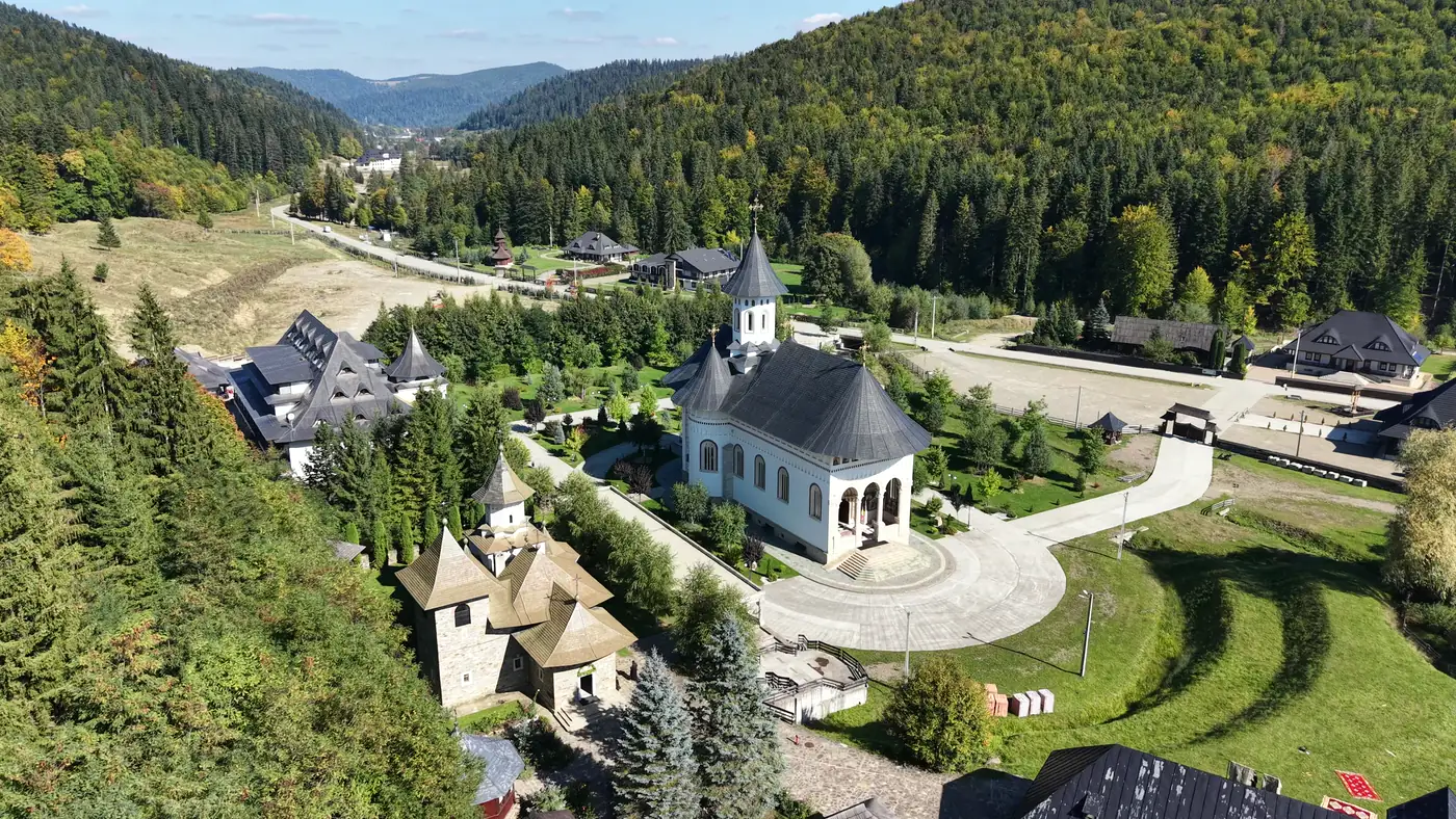 The monastery church, filmed by drone